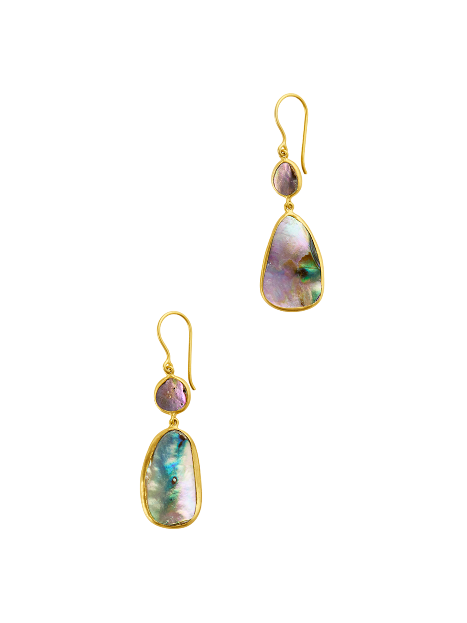 18kt gold venus abalone shell double drop earring